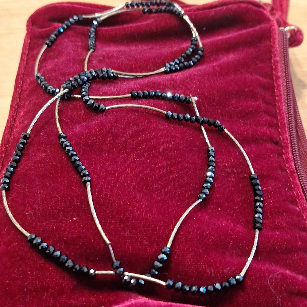 Black Faceted Bead & Silver Necklace